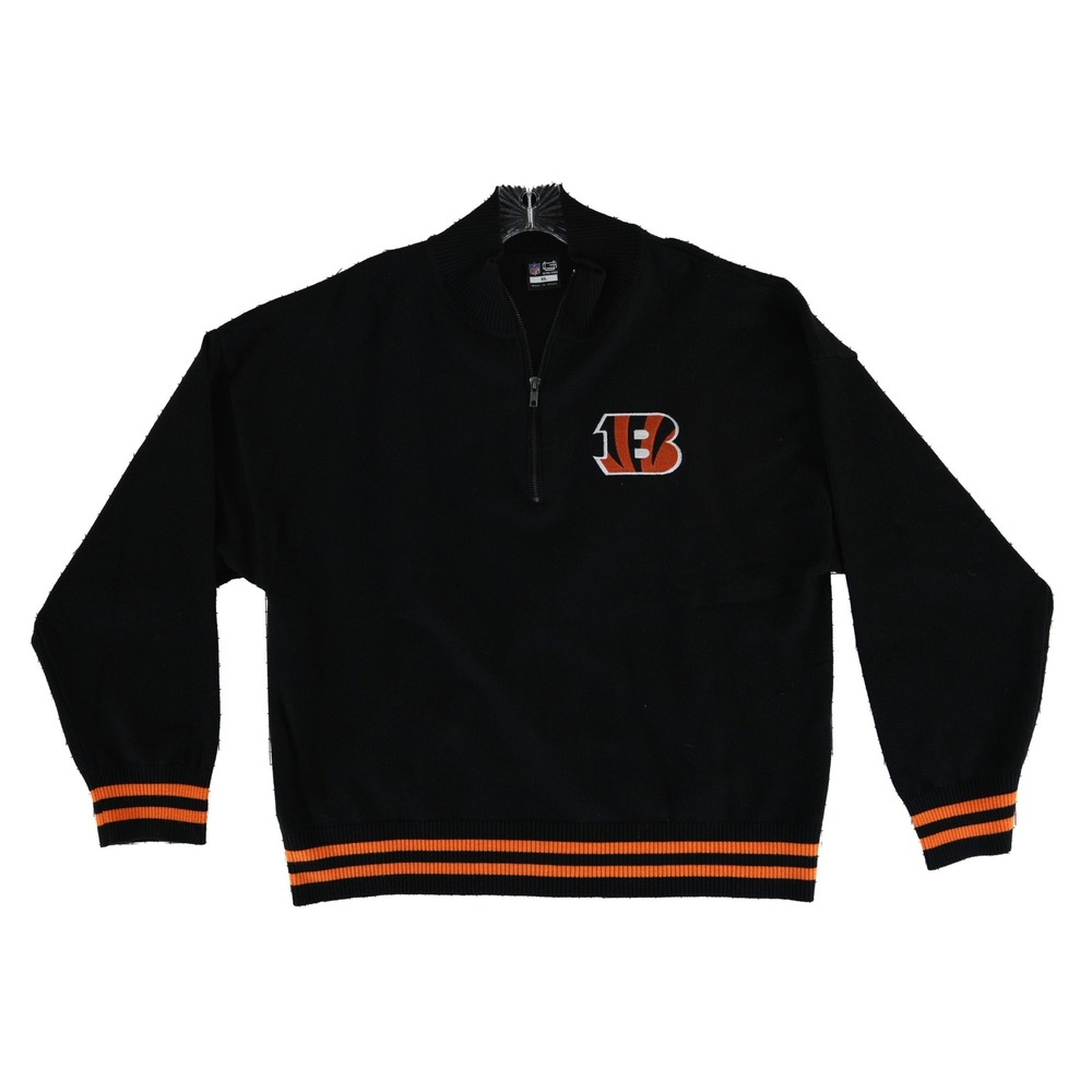 New Cincinnati Bengals Women's Size XL Black Orange NFL Quarter Zip Sweater Top